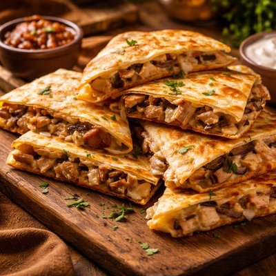 Image of Chicken Mushroom and Cheese Quesadillas