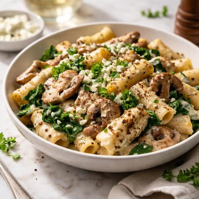 Image of Chicken Mushroom and Spinach Pasta with Blue Cheese Sauce