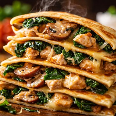 Image of Chicken Mushroom Spinach Quesadillas