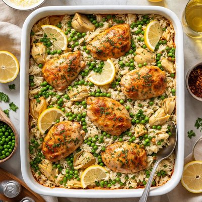 Image of Chicken N Rice Casserole with Artichokes and Peas