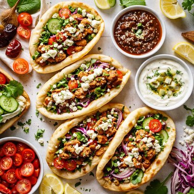 Image of Chicken Naan Wiches with Date and Yogurt Sauces