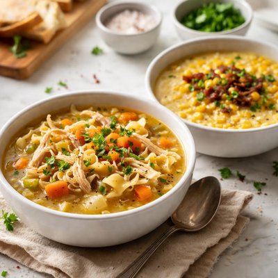 Image of Chicken Noodle and Creamy Corn Soup