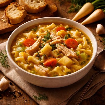 Image of Chicken Noodle Soup with Parsnips and Dill