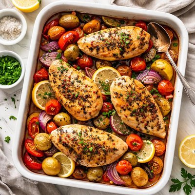 Image of Chicken on a Bed of Vegetables