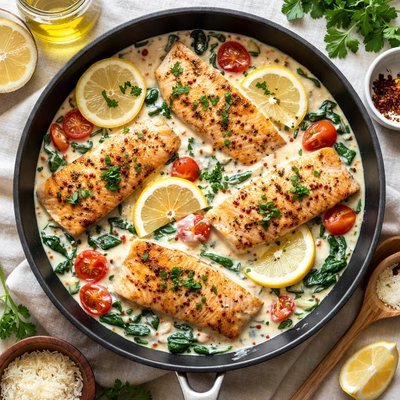 Image of Chicken or Salmon in a Zesty Lemon Cream Sauce