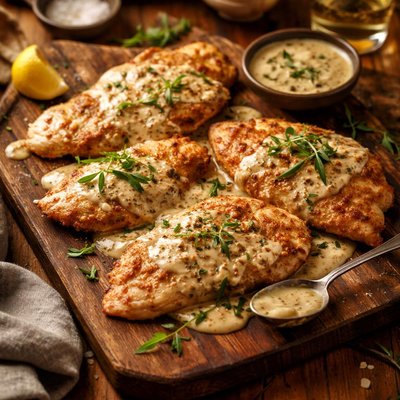 Image of Chicken Paillardes with Mustard Cream Tarragon Sauce