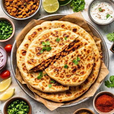 Image of Chicken Paratha Indian Flat Bread Stuffed with Ground Chicken
