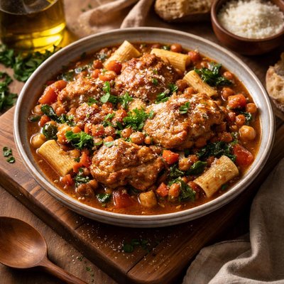 Image of Chicken Pasta and Chickpea Stew