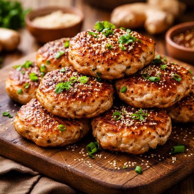 Image of Chicken Patties with Ginger and Sesame Seeds
