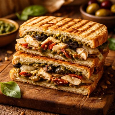 Image of Chicken Pesto and Olive Panini