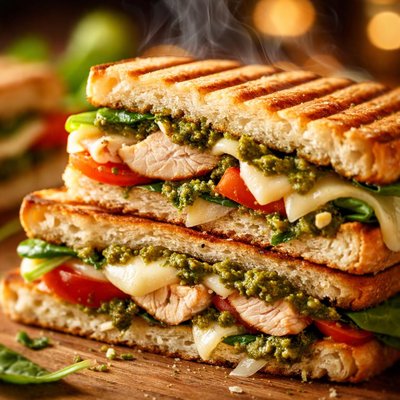Image of Chicken Pesto Grilled Sandwiches Paninis Original Lighter