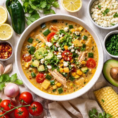 Image of Crema de Poblano vegetariana con trozos de pollo