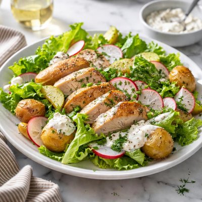 Image of Chicken Potato and Butter Lettuce with Light Ricotta Dressing