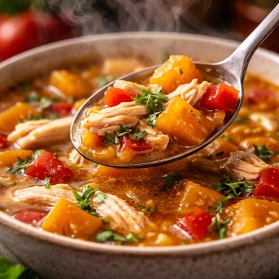 Image of Chicken Pumpkin and Red Capsicum Soup