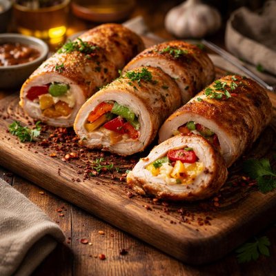 Image of Chicken Rolls Stuffed with Bell Peppers