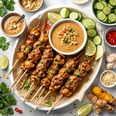 Image of Chicken Satay with Peanut Sauce Mark Bittman