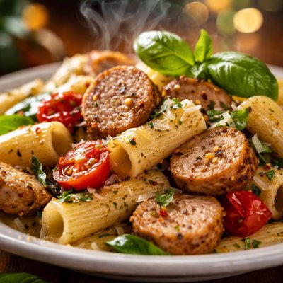 Image of Chicken Sausage Pasta with Basil and Wine