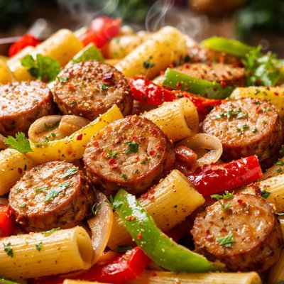 Image of Chicken Sausages and Peppers with Pasta