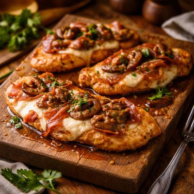 Image of Chicken Scaloppine with Prosciutto Mozzarella and Marsala