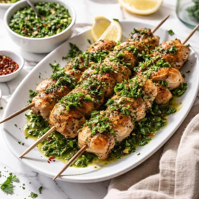 Image of Chicken Skewers with Green Sauce
