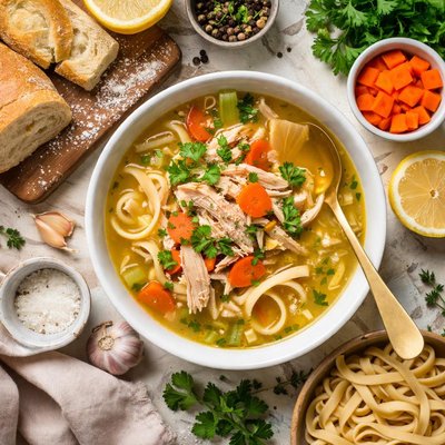 Image of Chicken Soup and Homemade Noodles
