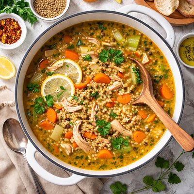 Image of Chicken Soup with Lentils and Barley