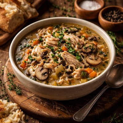Image of Chicken Soup with Wild Rice and Mushrooms