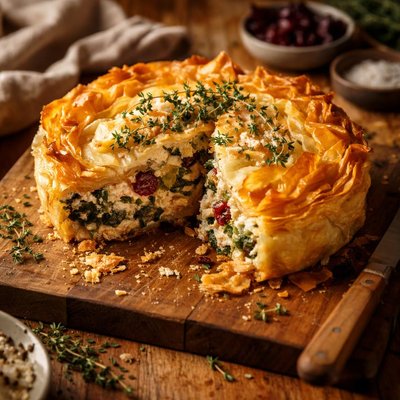 Image of Chicken Spinach and Dried Cranberry Phyllo Pie