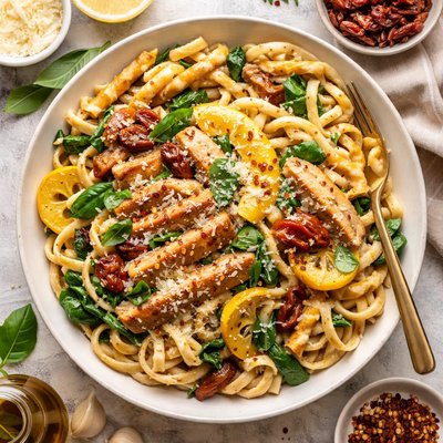 Image of Chicken Squash Sun Dried Tomato Alfredo Pasta