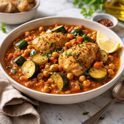 Image of Chicken Stew with Zucchini and Chickpeas