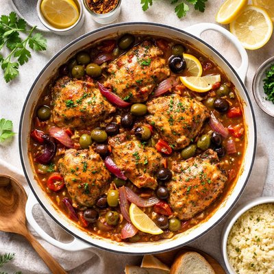 Image of Chicken Stewed with Olives and Onions