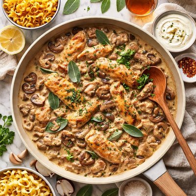 Image of Chicken Stroganoff with Mushrooms Sherry Sage
