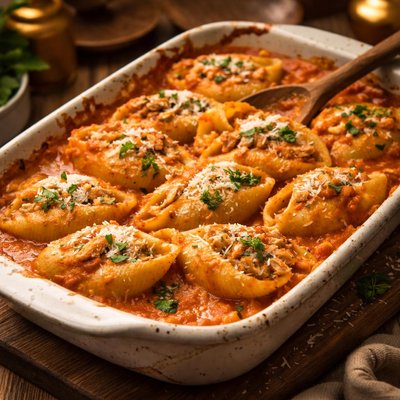 Image of Chicken Stuffed Shells with Tomato Cream Sauce