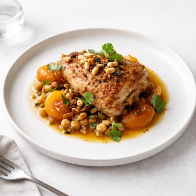 Image of Chicken Tagine with Apricots and Spiced Pine Nuts