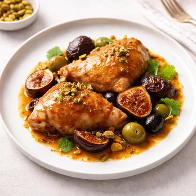 Image of Chicken Tagine with Figs Olives and Pistachios