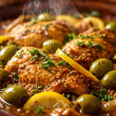 Image of Chicken Tagine with Green Olives Preserved Lemon