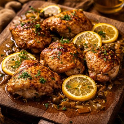 Image of Chicken Thighs in a Wine and Lemon Sauce