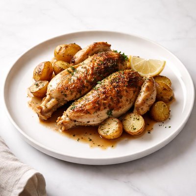 Image of Chicken Under a Brick with Roasted Potatoes