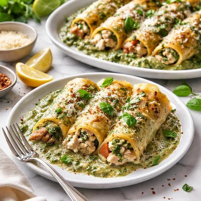 Image of Chicken Vegetable Manicotti with Spinach Sauce