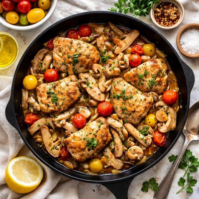 Image of Chicken W Oyster Mushrooms Tomatoes