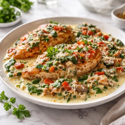 Image of Chicken with a Creamy Vegetable Sauce