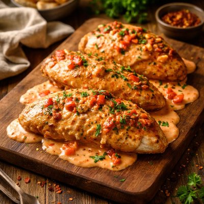 Image of Chicken with a Red Pepper Cream Sauce