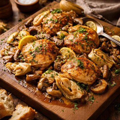 Image of Chicken with Artichokes and Mushrooms