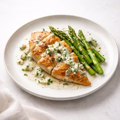 Image of Chicken with Asparagus Blue Cheese Sauce