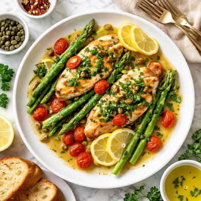 Image of Chicken with Asparagus Caper Sauce