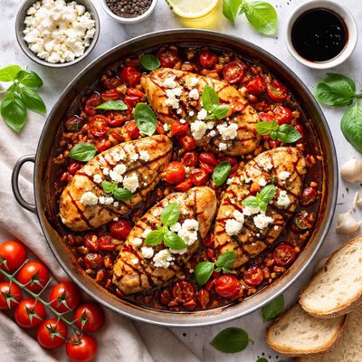 Image of Chicken with Balsamic Tomato Sauce and Goat Cheese