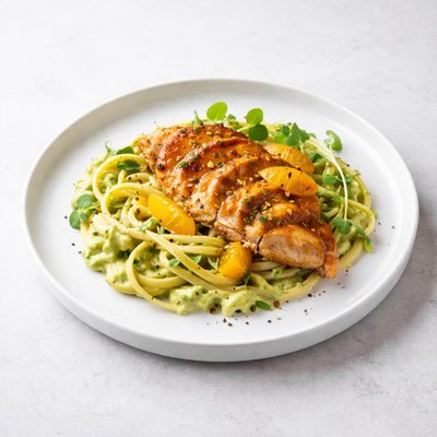 Image of Chicken with Clementine Sauce Avocado Pasta