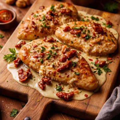 Image of Chicken with Cream Sauce and Sun Dried Tomatoes