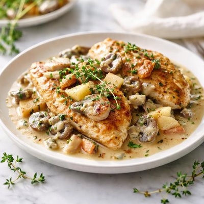 Image of Chicken with Creamy Apple Mushroom Sauce