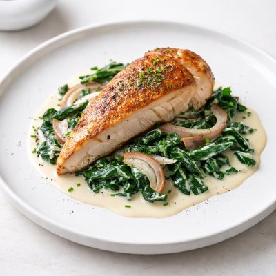 Image of Chicken with Creamy Spinach and Shallots